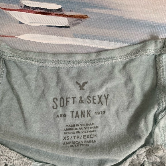 American Eagle Dainty Soft Teal Tank Top Lace Front - Picture 6 of 10
